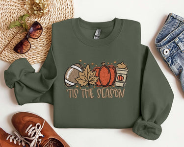 Embroidered Pumpkin Spice Latte Shirt, Tis The Season Shirt, Embroidered Fall Shirt, Touchdown Fall Sweatshirt, Embroidered Thanksgiving Tee